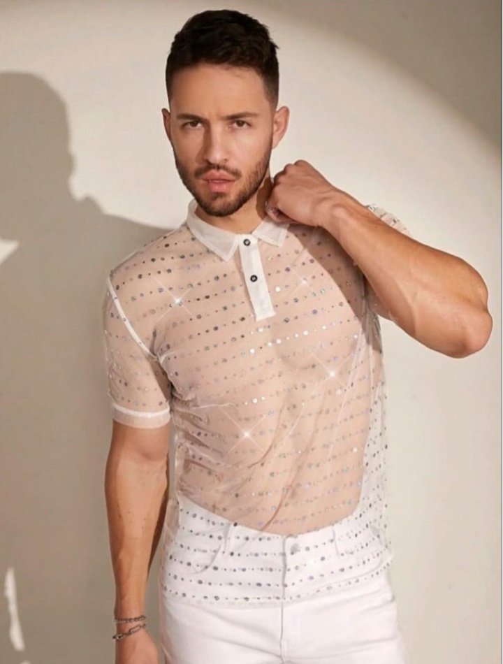 Men's Rhinestone Emblished Knit Casual T-Shirt